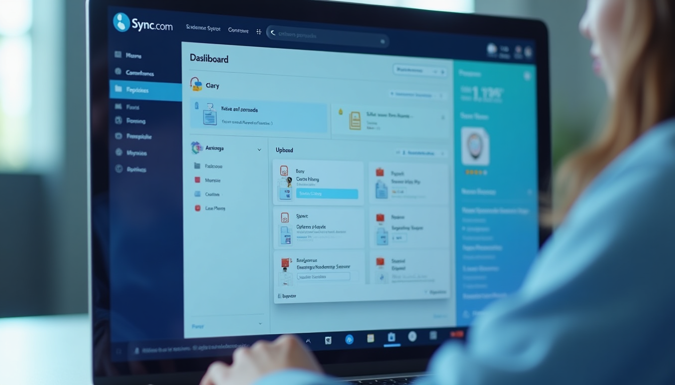 realistic screenshot of Sync.com dashboard interface showing drag-and-drop file upload in progress