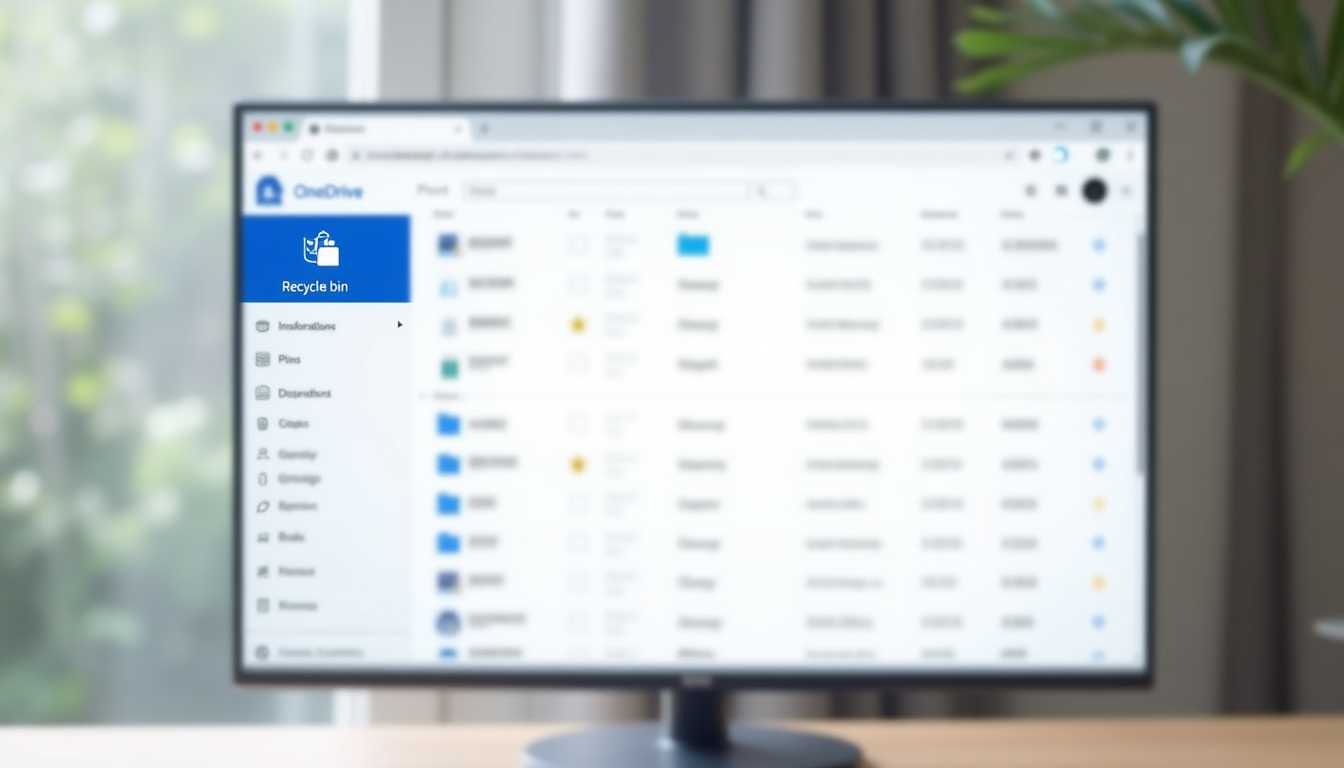 screenshot of the OneDrive web interface with the Recycle bin option highlighted in the left sidebar and deleted files visible in the main panel