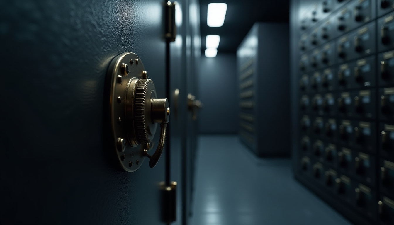 photo of a locked safe stored in a secure bank vault