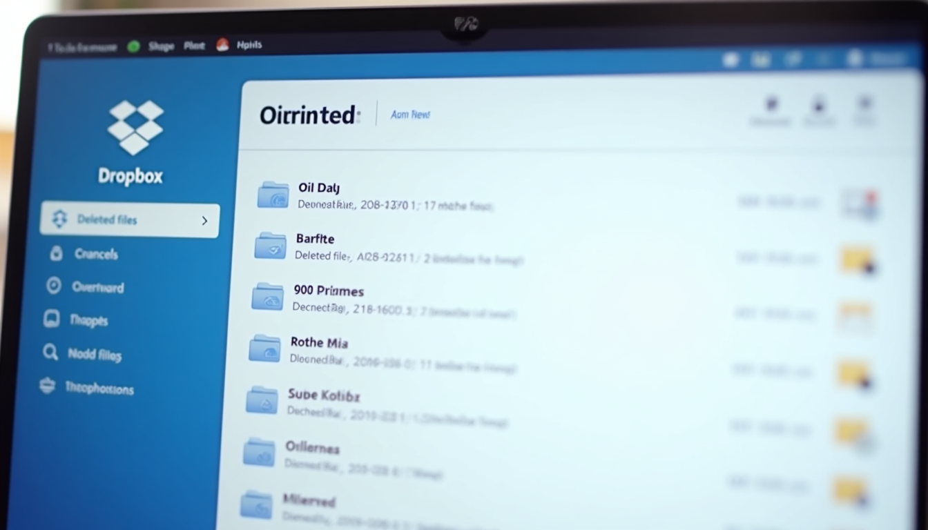 screenshot of the Dropbox web interface displaying the left navigation panel with Deleted files selected and a chronological list of deleted items