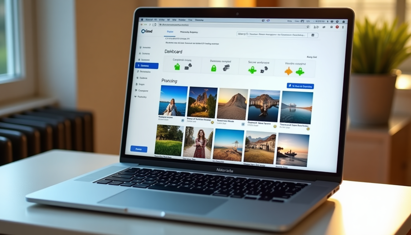 realistic screenshot of the pCloud dashboard showing a user's photo library with secure encryption indicators