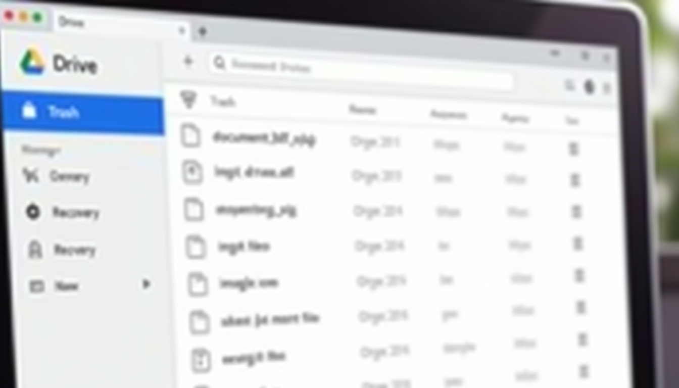screenshot of the Google Drive web interface showing the left sidebar with the Trash folder highlighted and a list of deleted files below