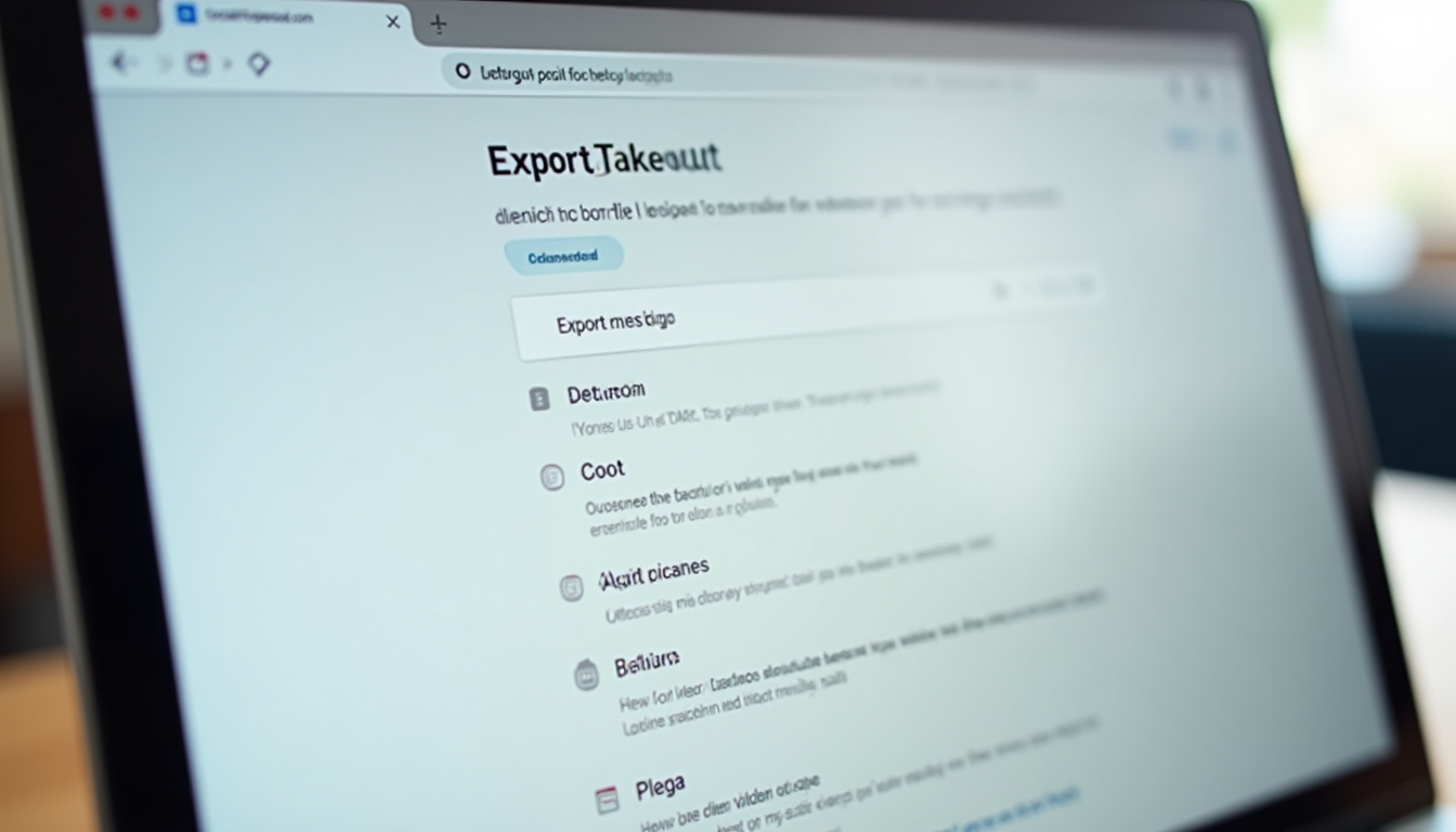 photo of a computer screen showing the Google Takeout website with the Mail option selected and export settings visible